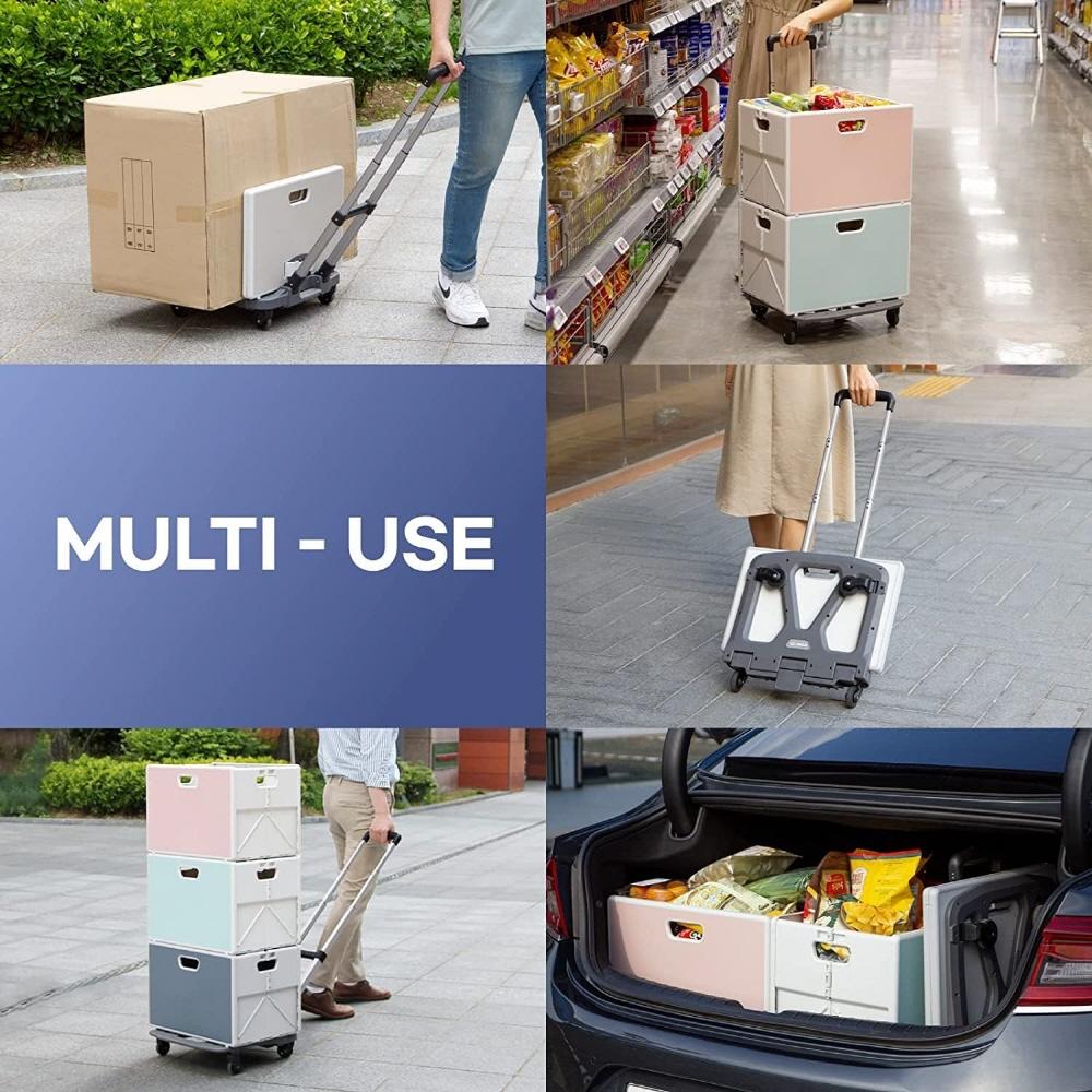 QFold Foldable Cart, Rolling Crate | Set of Folding Hand Truck and Collapsible Bin, Tiltable Handle